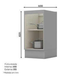 Balcão 1 Porta 40cm Americana Cinza com Tampo Nature - Móveis Henn - 3