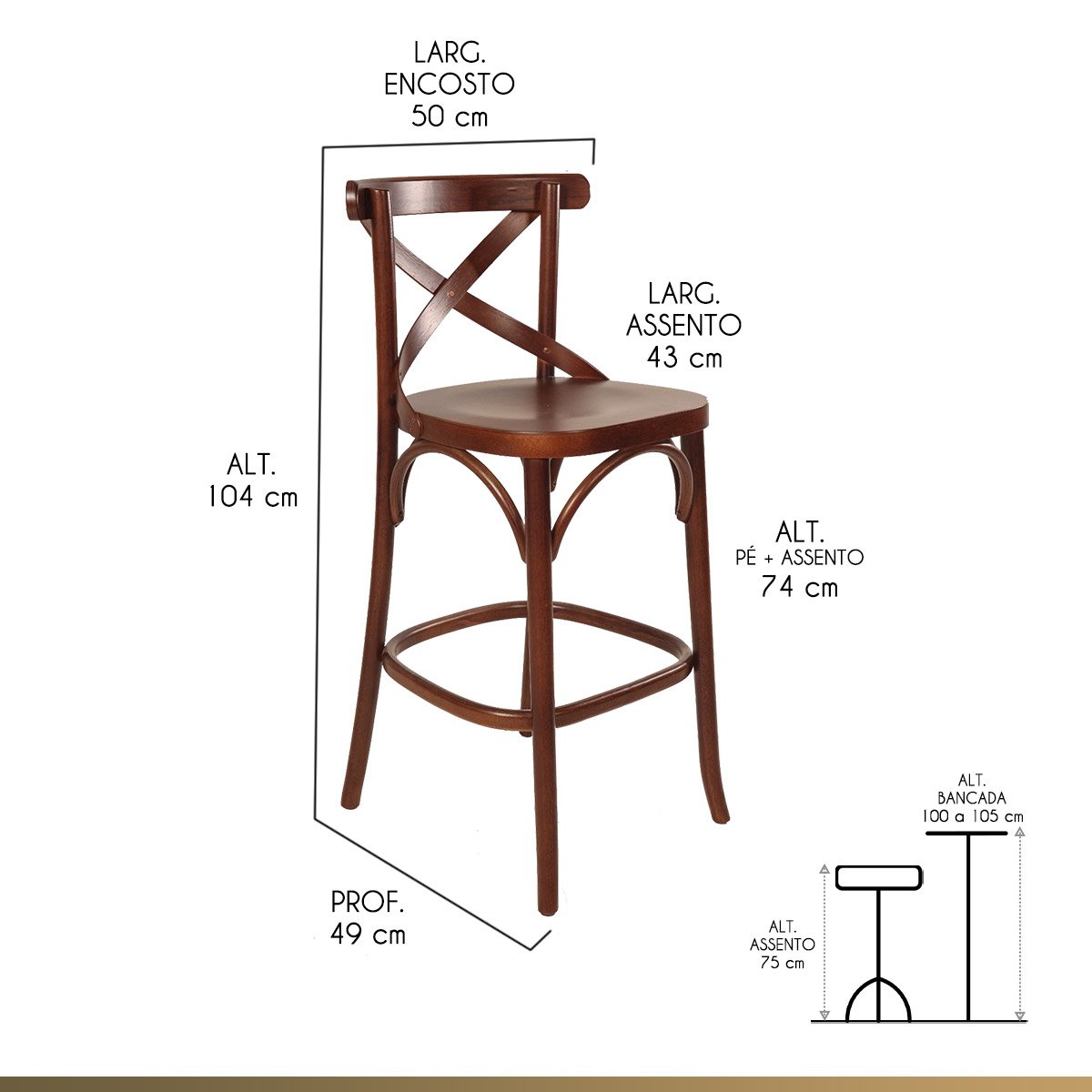 Kit 4 Banquetas Alta com Encosto para Bancada 104 Cm Vittória X Madeira Maciça Pinhão Ccs - 2