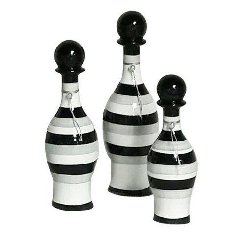 Trio Vasos Pinos de Boliche em Cerâmica Decor - Black White