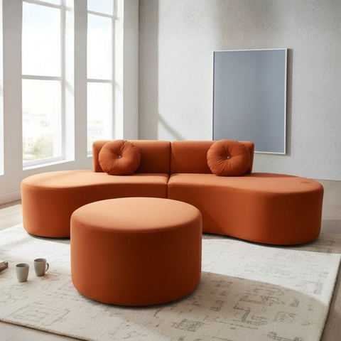 Sofá Modular Orgânico Monterrey 260cm + Puff Veludo Terracota