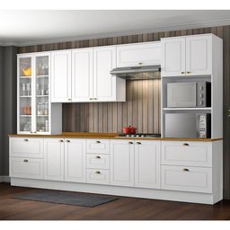 Cozinha Modulada 343cm 6 Peças 12 Portas 7 Gavetas Americana Henn - Branco/nature - 1