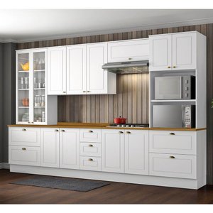 Cozinha Modulada 343cm 6 Peças 12 Portas 7 Gavetas Americana Henn - Branco/nature