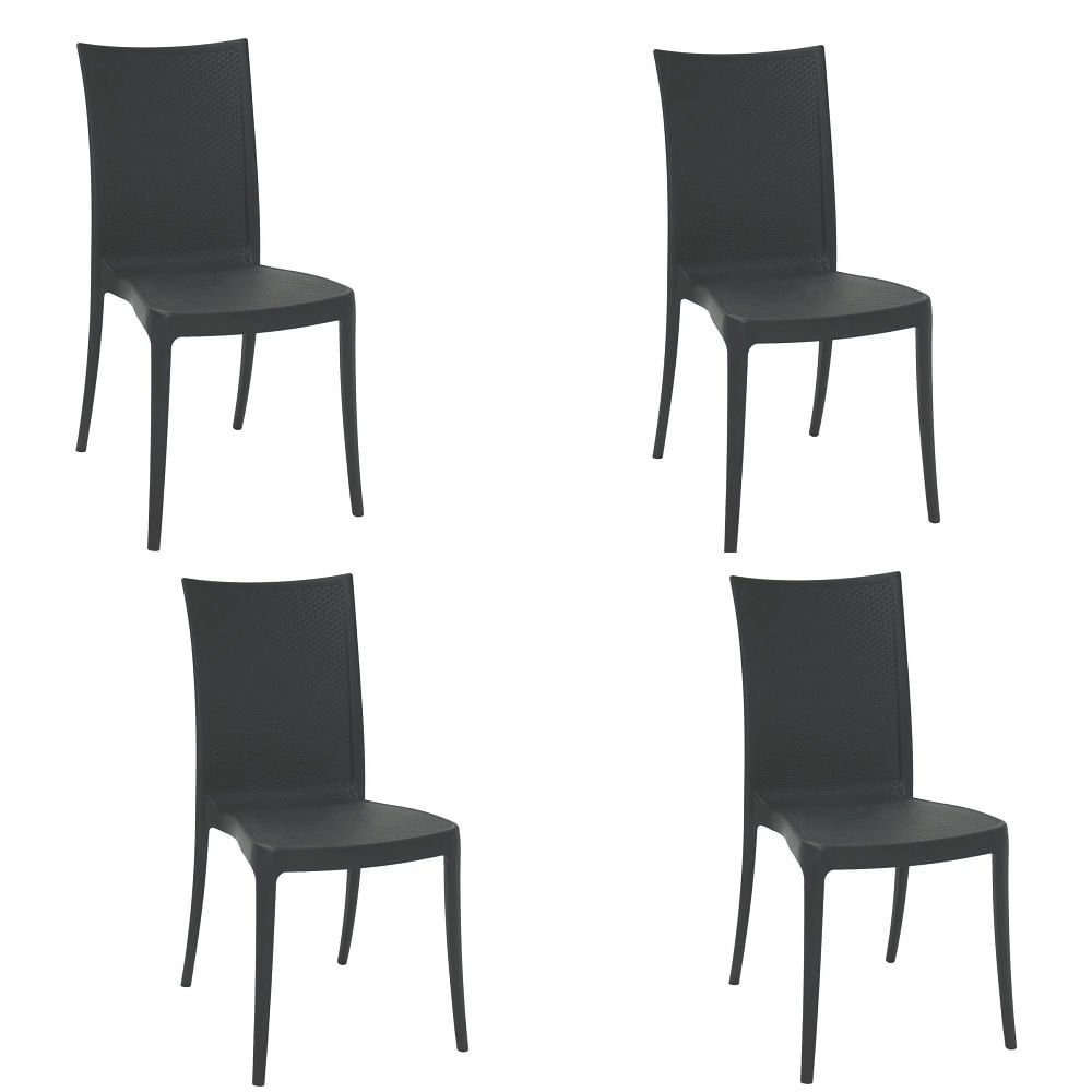 Conjunto de 4 Cadeiras Plásticas Tramontina Laura Ratan Preta