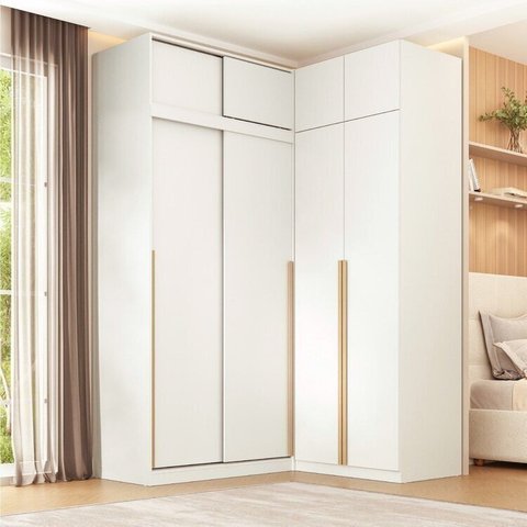 Guarda-Roupa Modular de Canto 4 Peças 8 Portas com 4 Portas de Correr Jade CabeCasa MadeiraOriginals Branco/Fosco