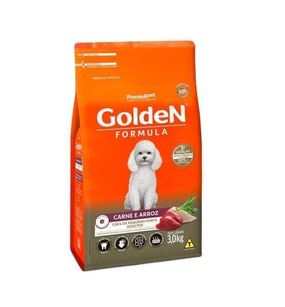 Ração Golden Formula Adulto Mini Bits Carne E Arroz 3 Kg