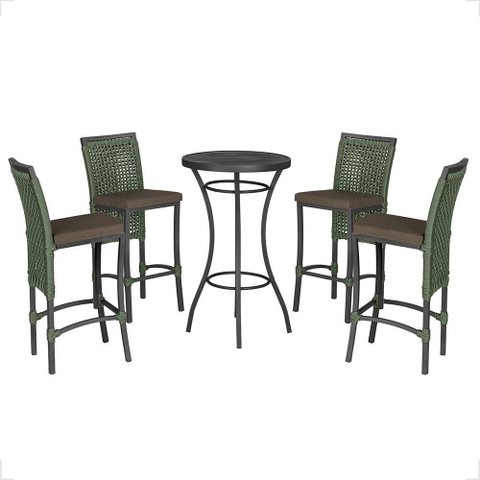 Mesa Bistrô e 4 Banquetas Roma Preta Corda Náutica Estofado 9 Trama Original