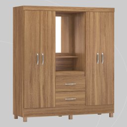 Guarda Roupa Solteiro 4 Portas com Espelho e 2 Gavetas Lord - Amêndola Touch - 9