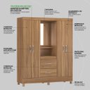 Ver imagem 5 de Guarda Roupa Solteiro 4 Portas com Espelho e 2 Gavetas Lord - Amêndola Touch