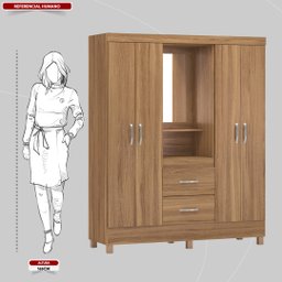 Guarda Roupa Solteiro 4 Portas com Espelho e 2 Gavetas Lord - Amêndola Touch - 4