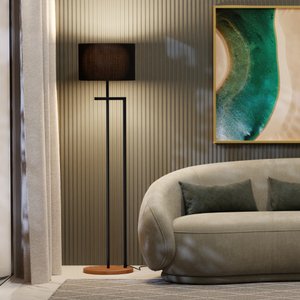Luminária Abajur de Chão Indústrial Salone Preto com Cúpula Preta