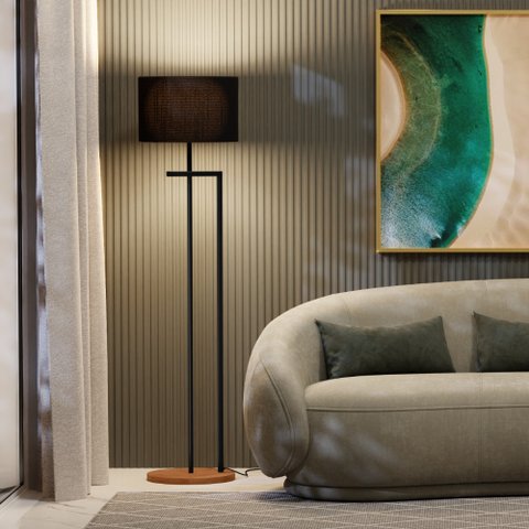 Luminária Abajur de Chão Indústrial Salone Preto com Cúpula Preta