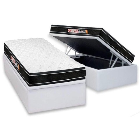 Cama Box Baú Solteiro: Colchão Espuma D33 Castor Black e White Double Face + Base CRC Courano