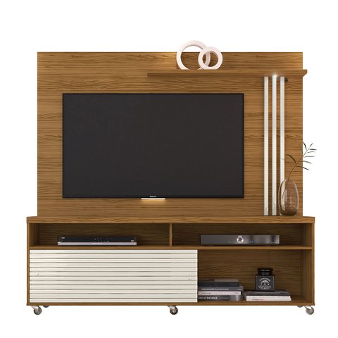 Conjunto para Sala Rack + Painel Valquíria TV 65 Polegadas com Rodízios Naturale/ Off White
