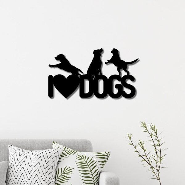 Escultura de Parede em MDF I Love Dogs