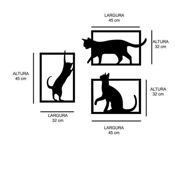 Conjunto 3 Quadros Vazados em MDF Trio de Gatos - 2