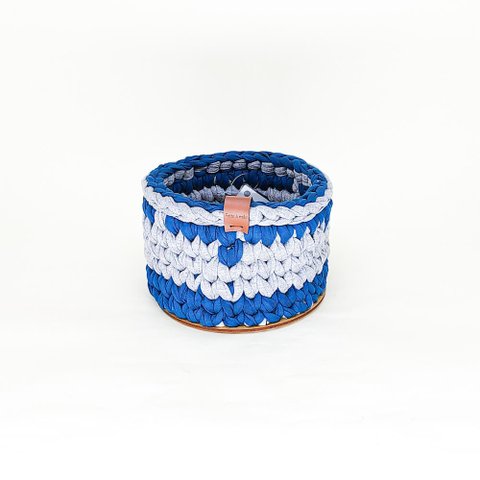 Cesto Multiuso Redondo Azul com Cinza Mescla