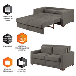 Sofa Cama Casal Sofia 2 Lugares 170cm com Pés de Madeira Talento Móveis - 3