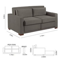 Sofa Cama Casal Sofia 2 Lugares 170cm com Pés de Madeira Talento Móveis - 5