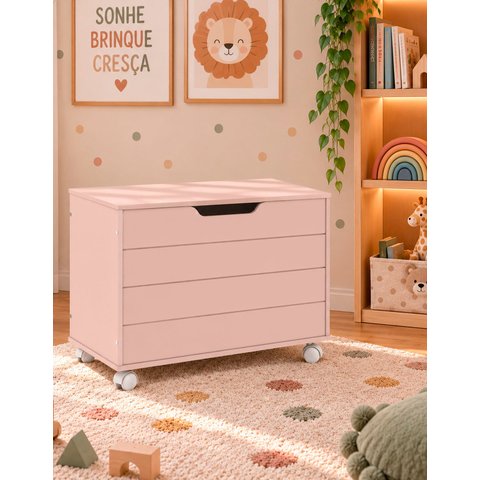 Baú Infantil Ariel Guarda Brinquedos com Rodízios Rosé