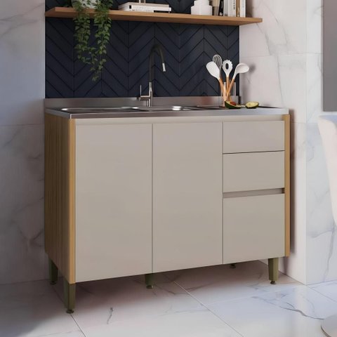 Armário Balcão Cozinha sem Tampo 2 Portas 3 Gavetas