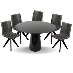 Conjunto Mesa de Jantar Cone 120 cm Laca Preta com Cadeiras Cercatto Giratória Revestida em Tecido L - 1