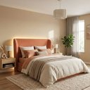 Ver imagem 1 de Cabeceira Cama Casal Livia 140cm Orgânica Curva Bouclê Terracota - Montanari's Decor