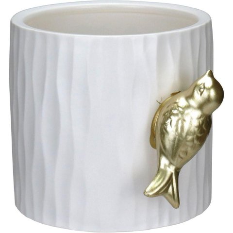 Vaso Decorativo Enfeite Casa Aparador Home&co com Pássaro Cerâmica 13x16x16cm Branco