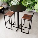 Ver imagem 1 de Conjunto Mesa Alta Bar Bistrô Redonda Preta 2 Banquetas Confort Imbuia Industrial Black Don Castro D
