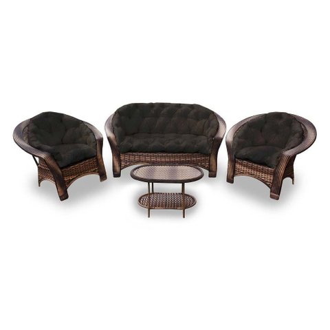 Conjunto de Sofá Fibra Sintética 19 - 1 Sofá 2 L + 2 Poltronas + 1 Mesa Centro - Tecido Duna Marrom