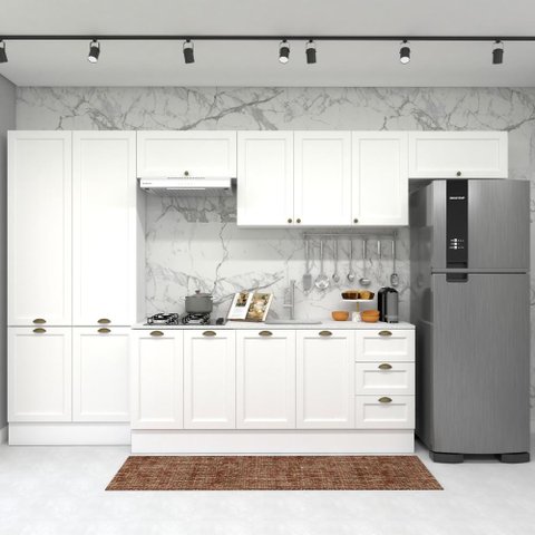 Cozinha Modulada Aurora Completa Clássica 350cm Provençal Cor:branco