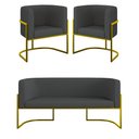 Ver imagem 1 de Kit 2 Poltronas + Sofá 2 Lugares Base de Metal Gold Corino Cor:cinza