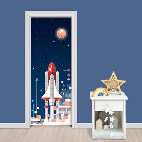 Adesivo de Porta Nave Espacial Arte Destaque M - 0,83 X 2,13 Metros