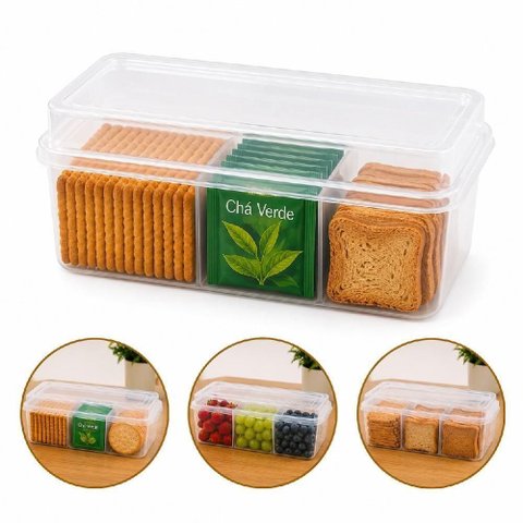 Porta Biscoitos e Torradas 650ml Plástico Bpa Free Organizador para Cozinha Multiuso Yeet