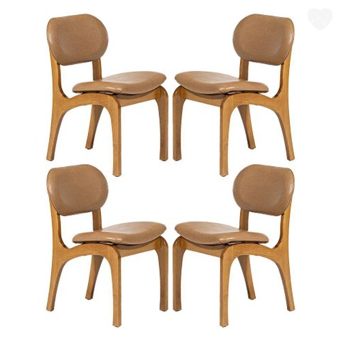 Kit 4 Cadeiras de Jantar Estofada Rafine Madeira Castanho Impermeável Marrom