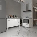 Ver imagem 2 de Armário Gabinete Camila 138 Cm com Tampo Tampão e Balcão Evelyn para Cooktop 5 Bocas Branco e