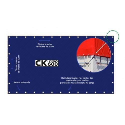 Lona CK600 4,5x2,5m Azul em Pvc Com Ilhós em Latão Para Caminhão e Transporte Carga 650gr/m² - 2