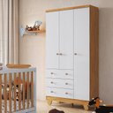 Ver imagem 1 de Guarda Roupa Infantil 3 Portas 3 Gavetas 92cm Levy Espresso Móveis Amêndoa/Branco Brilho
