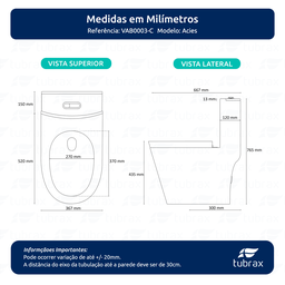 Vaso Sanitário Monobloco Cerâmica Modelo Acies Tubrax – Branco - 2