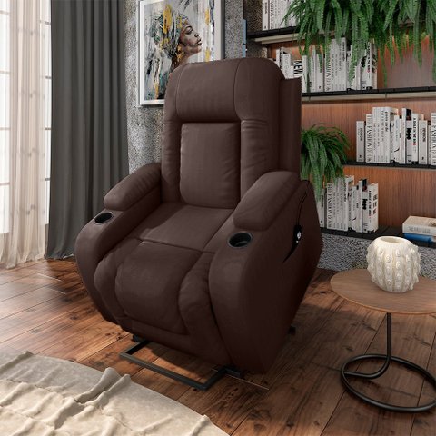 Poltrona do Papai Reclinável Massagem e Aquecimento com Elevação Idoso Lift 150° 2 Porta Copos Mark 