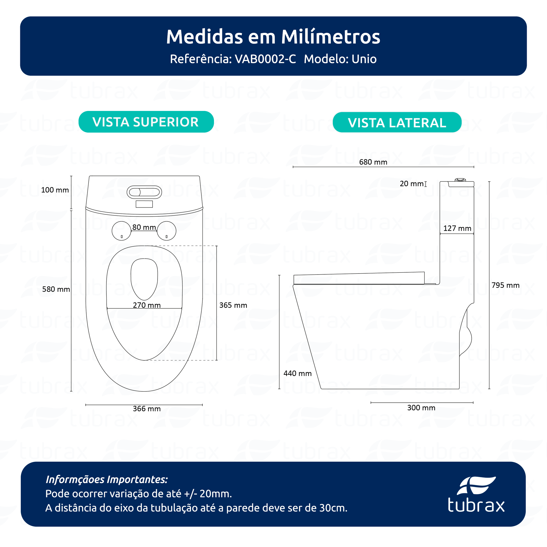 Vaso Sanitário Monobloco Cerâmica Modelo Unio Tubrax - 2