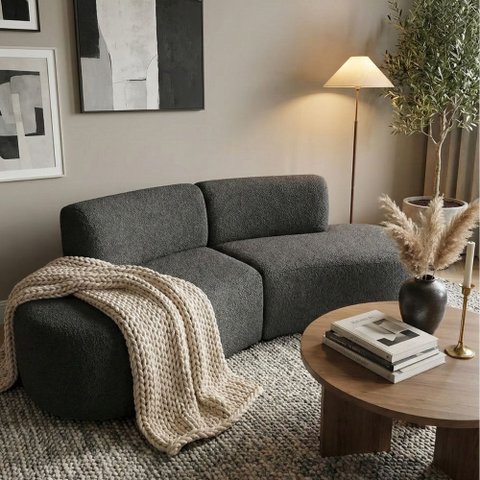 Sofá Orgânico Módulo Curvo Savana 02 Metros Boucle Cinza - Montanari'S Decor