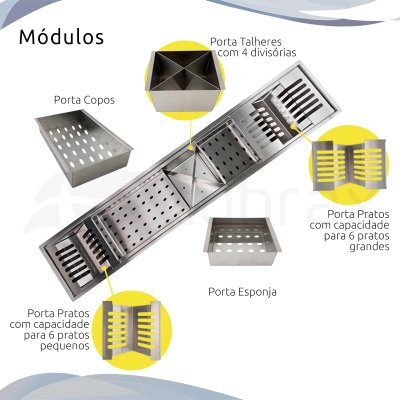 Calha Canal Úmida Organizador Escorredor 90 X 18 Inox Tubrax - 3