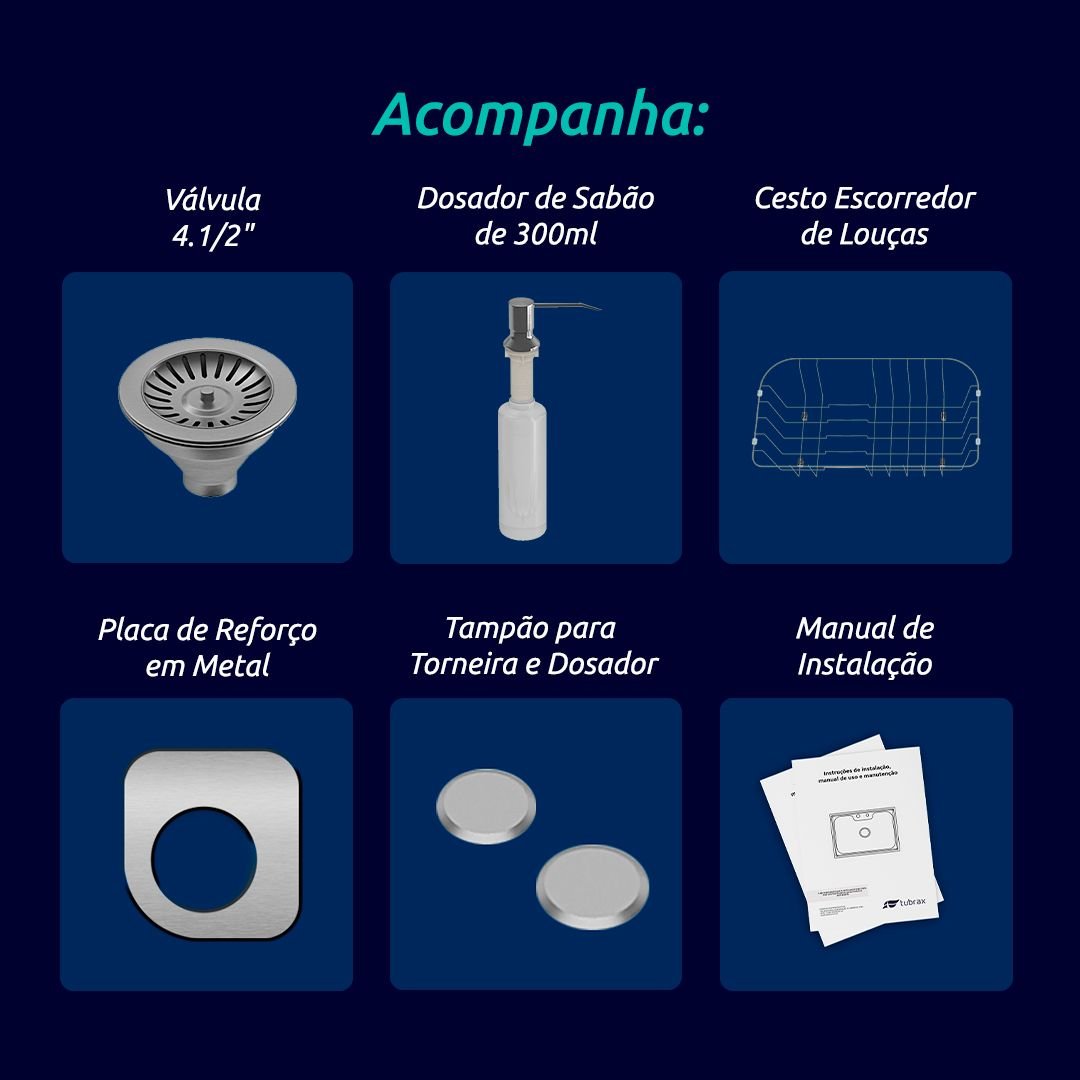 Cuba Pia Cozinha Gourmet Luxo com Acessórios Aço Inox 304 Tubrax - 10