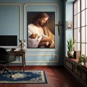 Ver imagem 2 de Quadro Jesus Cristo Protetor Dos Animais - 70x50cm:moldura Preta