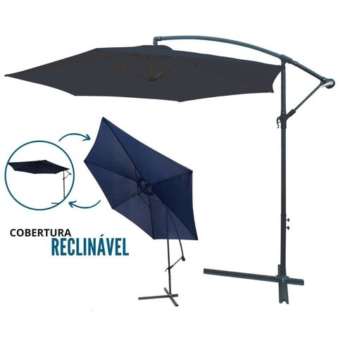 Ombrelone de Jardim Sombreiro Suspenso Cobertura Reclinavel 3m Azul P/ Piscina, Deck, Jardim - Impor