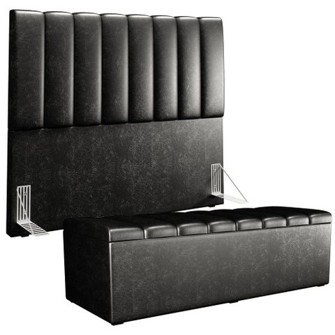 Kit Cabeceira Cama Box Casal 140cm Calçadeira Recamier Baú Dália W01 Couríssimo Preto - Lyam