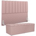 Ver imagem 1 de Kit Cabeceira Cama Box Casal King 195cm e Calçadeira Recamier Baú Dália W01 Linho Rosa - Lyam Decor