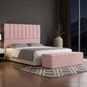 Ver imagem 5 de Kit Cabeceira Cama Box Casal King 195cm e Calçadeira Recamier Baú Dália W01 Linho Rosa - Lyam Decor