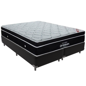 Cama Box Preto e Colchão Elegant Molas Ensacadas Queen Ortobom