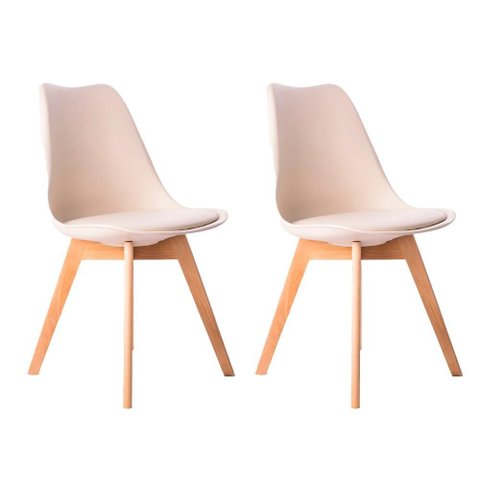 Kit 02 Cadeiras Leda Eames Jantar Cozinha com Assento Estofado Creme